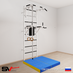 Шведская стенка Sv Sport усиленная 6744 (Турник стандарт/Брусья/Канат/Кольца/Мат 1м)