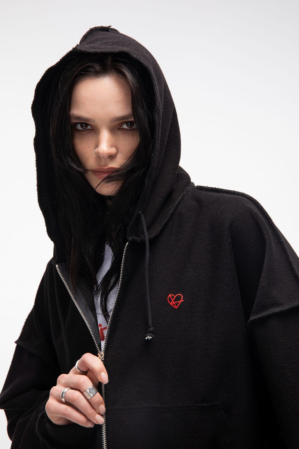 Худи Kraizy Stripes Zip Logo Heart черный