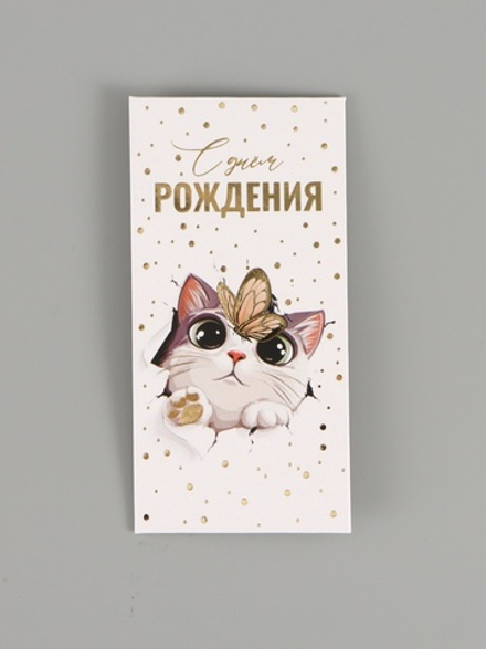 Конверт для денег Котик, тиснение, 16.5×8 см