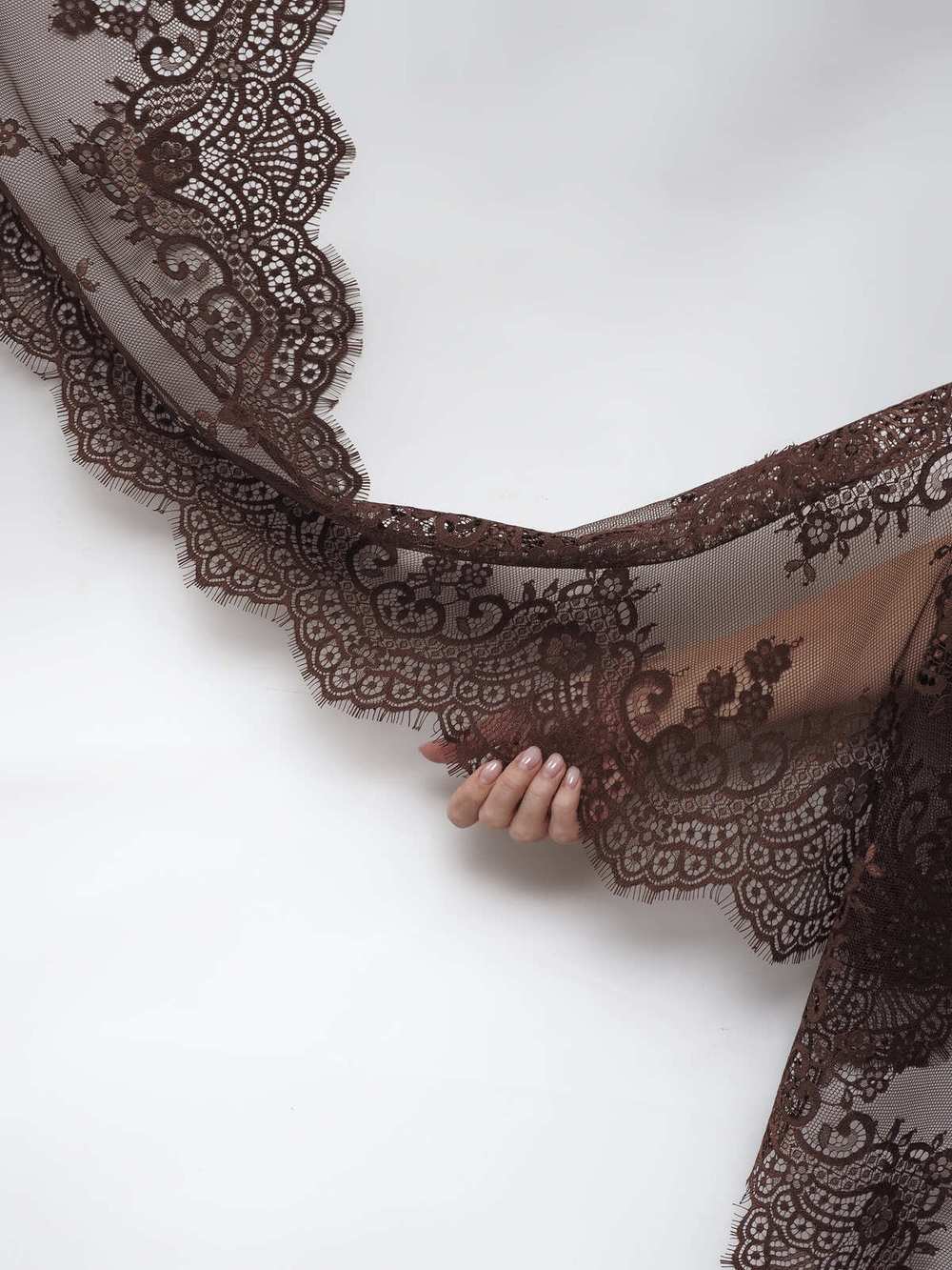 Кружево шантильи для белья шоколад широкое неэластичное ширина 36 см купон 2.9 м