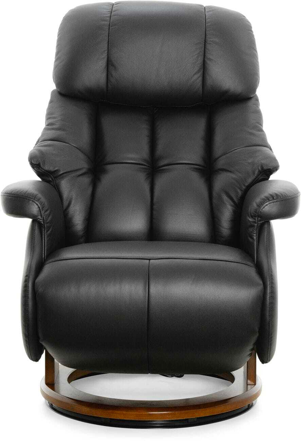 Кресло реклайнер Relax Lux Electro S16099RWB, натуральная кожа черная (001), основание дерево темный орех (029)