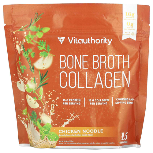 Vitauthority, Bone Broth Collagen, куриная лапша, 310 г (10,9 унции)