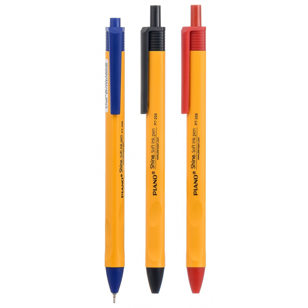 Ручка шариковая, масляная, автоматическая, Piano, 3 цвета чернил, оранжевый корпус, набор 50 шт