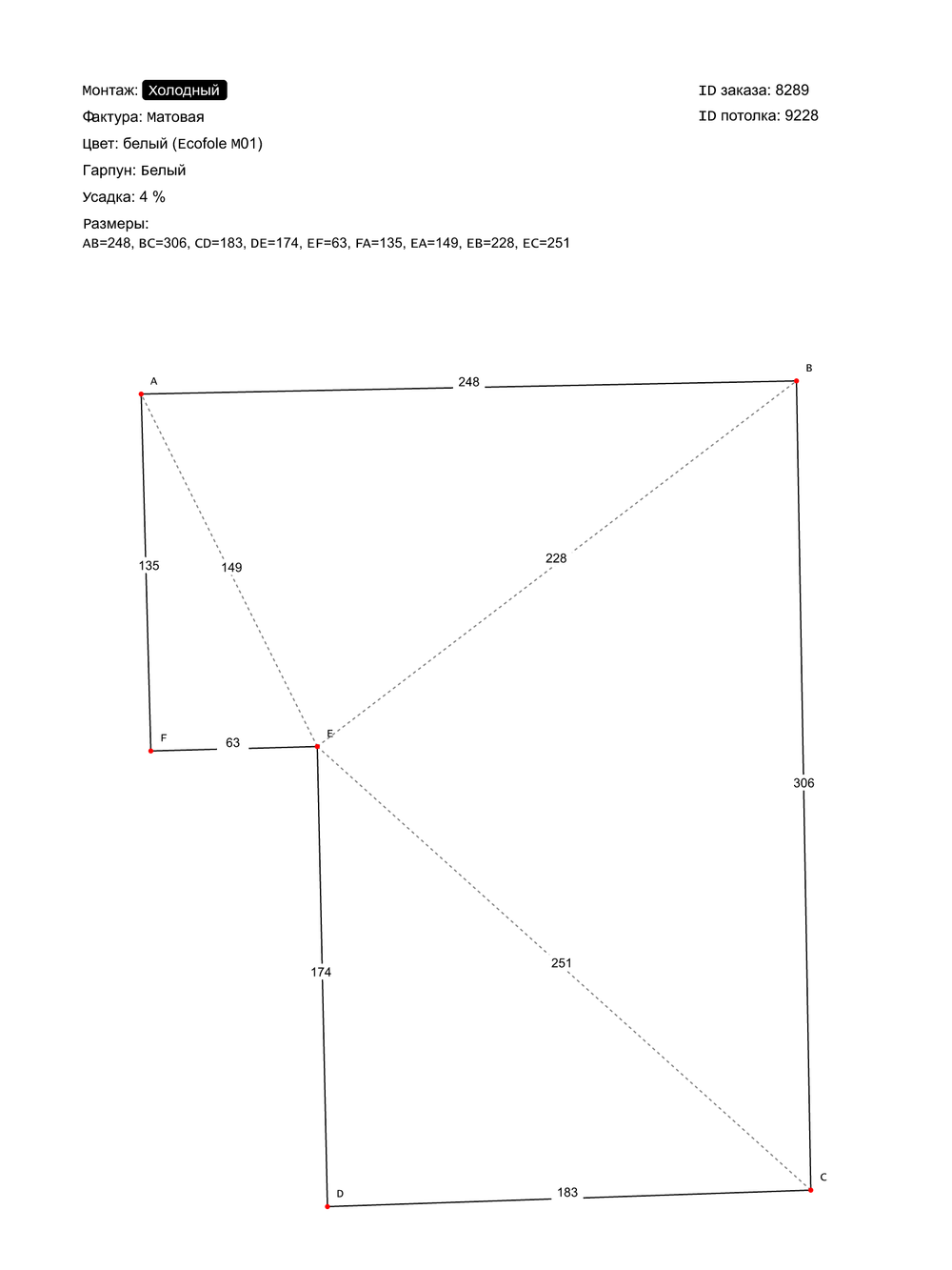 Матовый натяжной потолок 6.5 м2