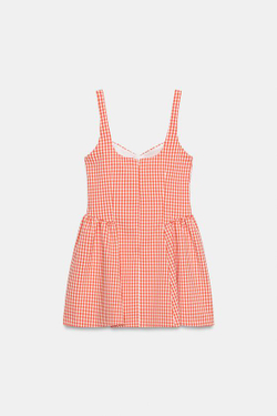 ZARA МИНИ-ПЛАТЬЕ В КЛЕТКУ ВИШИ, ОРАНЖЕВЫЙ