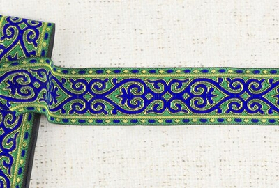 Тесьма жаккард, ш. 3,5 см, зелёный с электрик