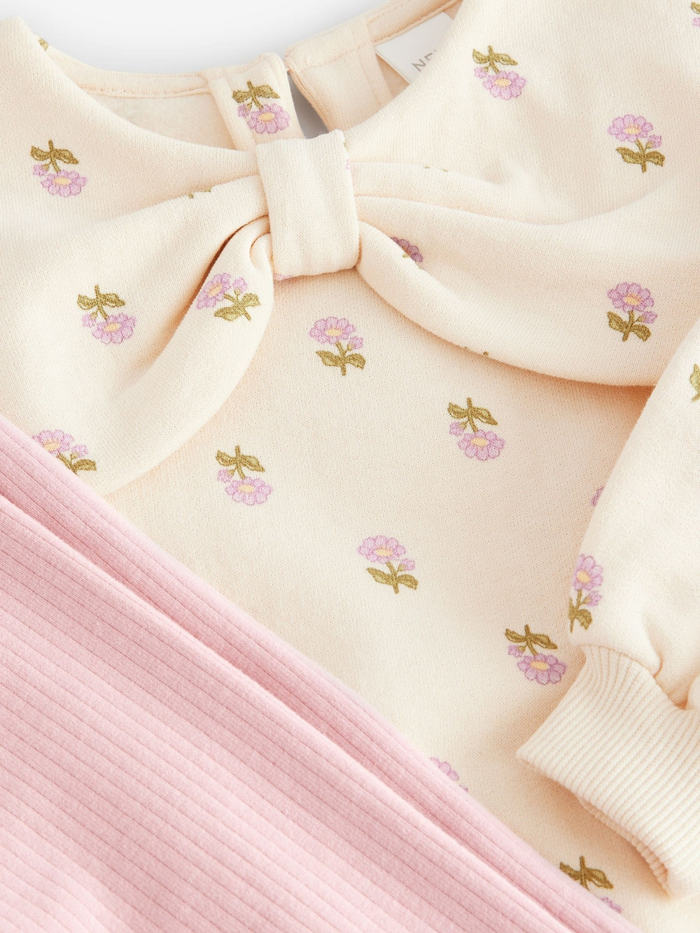 Лонгслив с воротником и легинсы в комплекте для девочки Next E54-939, Кремовый, Розовый