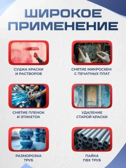 Фен строительный с регулировкой температуры с 4 насадками 2000 Вт