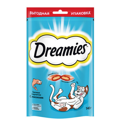 Лакомство с лососем для кошек Dreamies, 140г