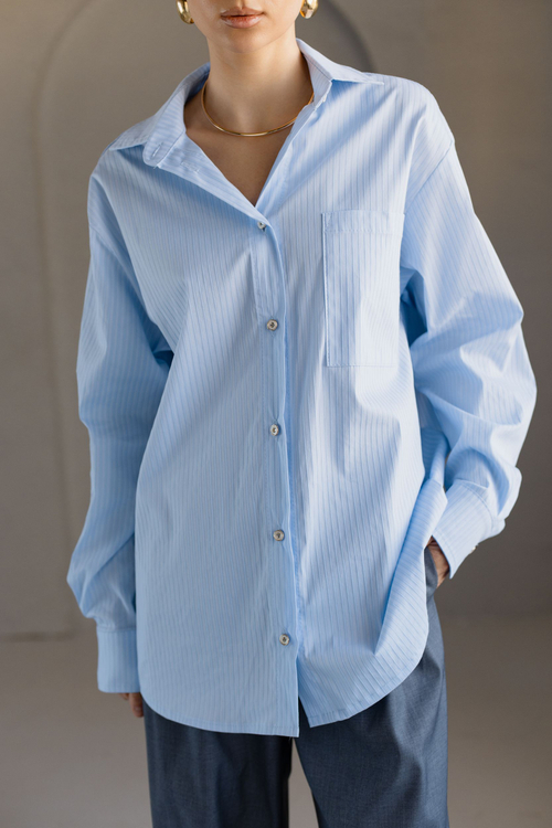 Рубашка из хлопка в полоску голубая