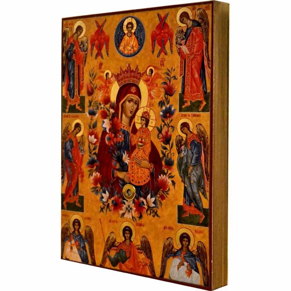 Икона Божьей Матери "Неувядаемый Цвет" на дереве с мощевиком