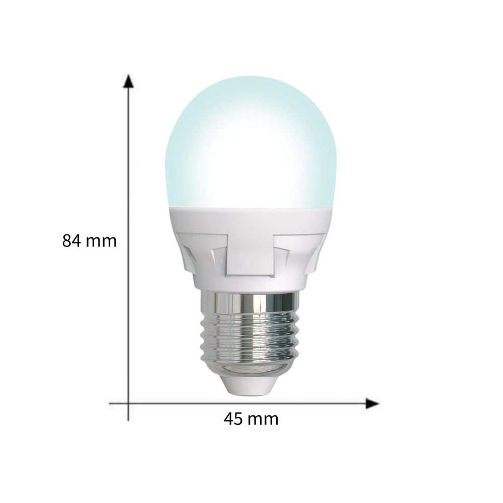 LED-G45 7W-4000K-E27-FR-DIM PLP01WH Лампа светодиодная. диммируемая. Форма шар. матовая. Серия Яркая. Белый свет 4000K. Картон. ТМ Uniel.