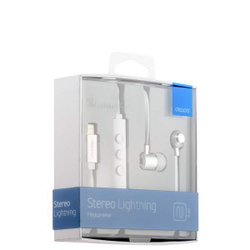 Наушники Deppa Stereo Lightning 8-pin D-44155 для Apple iPhone XS Max/ XS/ XR/ X/ 8/ 7/ SE, MFI Бело-серебристые