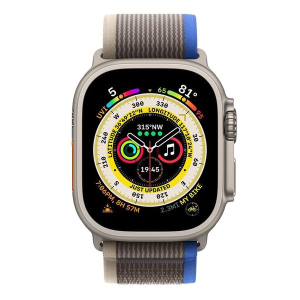 Умные часы Apple Watch Ultra 49 мм корпус из титана, ремешок Trail цвета «синий/серый» (M/L, 145–220 мм)