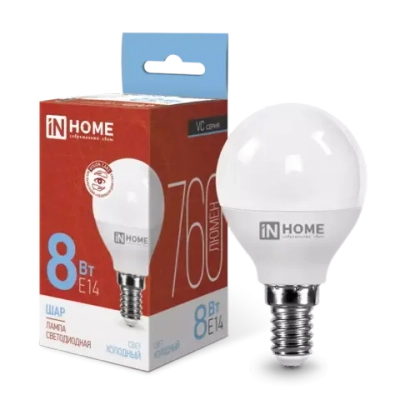 Лампа светодиодная LED-ШАР-VC 8Вт 230В Е14 6500К ХОЛОДНЫЙ 760Лм IN HOME