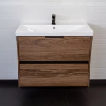 Подвесная тумба-умывальник Comforty Селенга-80 дуб тёмно-коричневый с раковиной CF19696BX-80