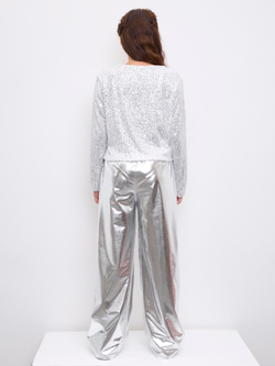 Костюм брючный праздничный с пайетками для девочки серебро
