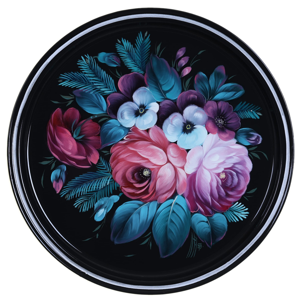 Жостовский поднос декоративный, размер 30 см (A9), металлический