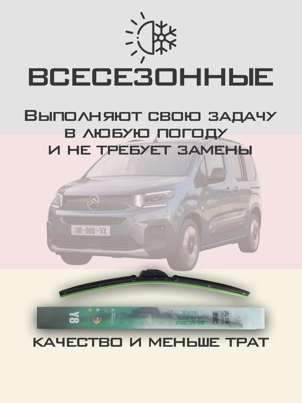 Щетки стеклоочистителя HUOYE Y8 650/425 мм на Citroen Berlingo | Push button