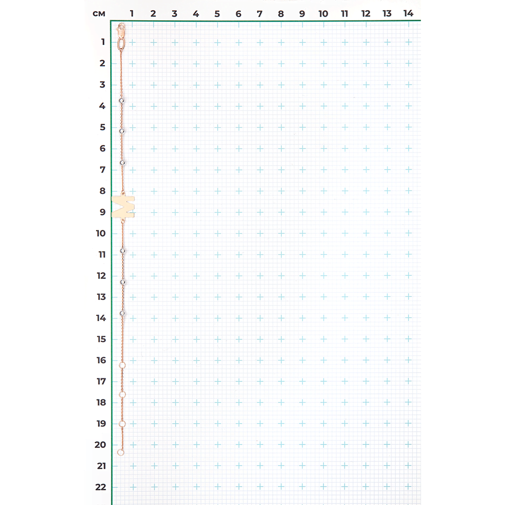 Браслет «Буква М» из комбинированного золота