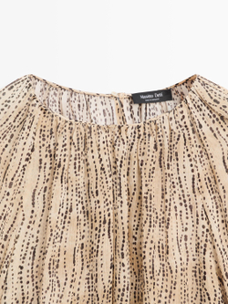 Massimo Dutti Полупрозрачная драпированная блузка, каменно-серый