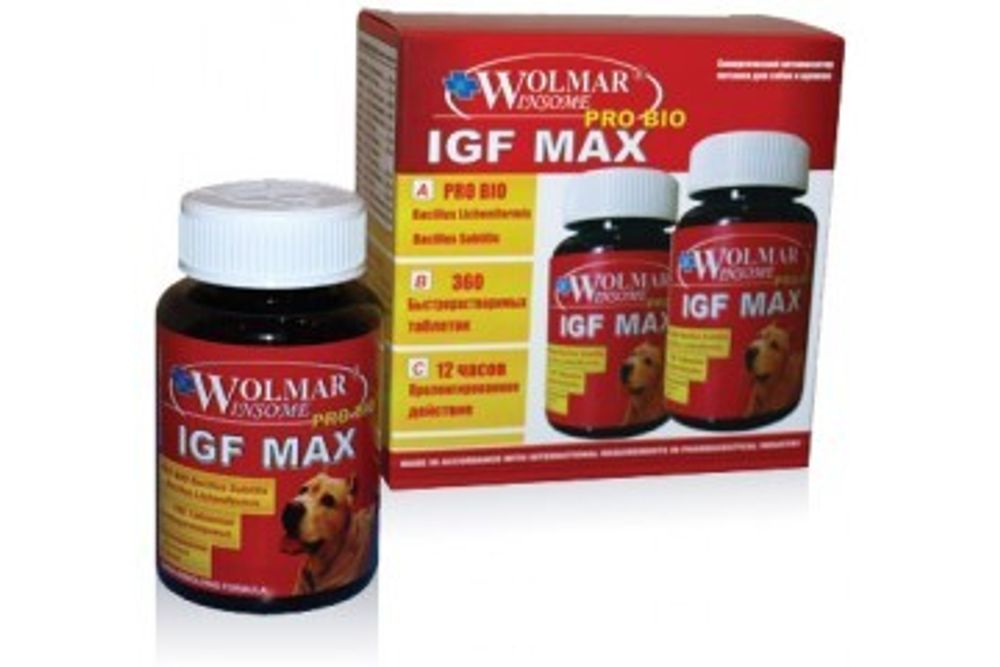 Wolmar Winsome Pro Bio IGF MAX Волмар Оптимизатор питания, увеличивающий рост мышечной массы, для щенков и собак крупных пород 360таб.