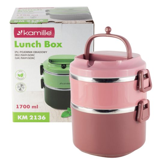 Ланч бокс двойной 1700 мл. Kamille KM 2136 пластик, нержавеющая сталь