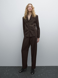 Massimo Dutti Брюки из рельефной ткани с узором, шоколадный