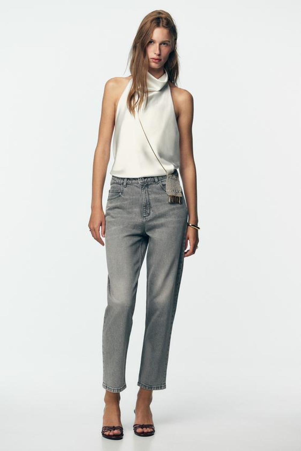 ZARA ДЖИНСЫ MOM FIT COMFORT Z.01 С ВЫСОКОЙ ПОСАДКОЙ, СЕРЫЙ