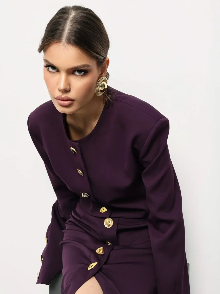 Юбка макси с декоративными пуговицами, Фиолетовая