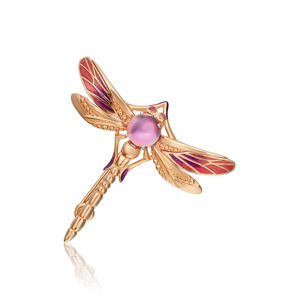 Брошь «Стрекоза» из красного золота c аметистом и эмалью Артикул: 04-0252-00-203-1110-57