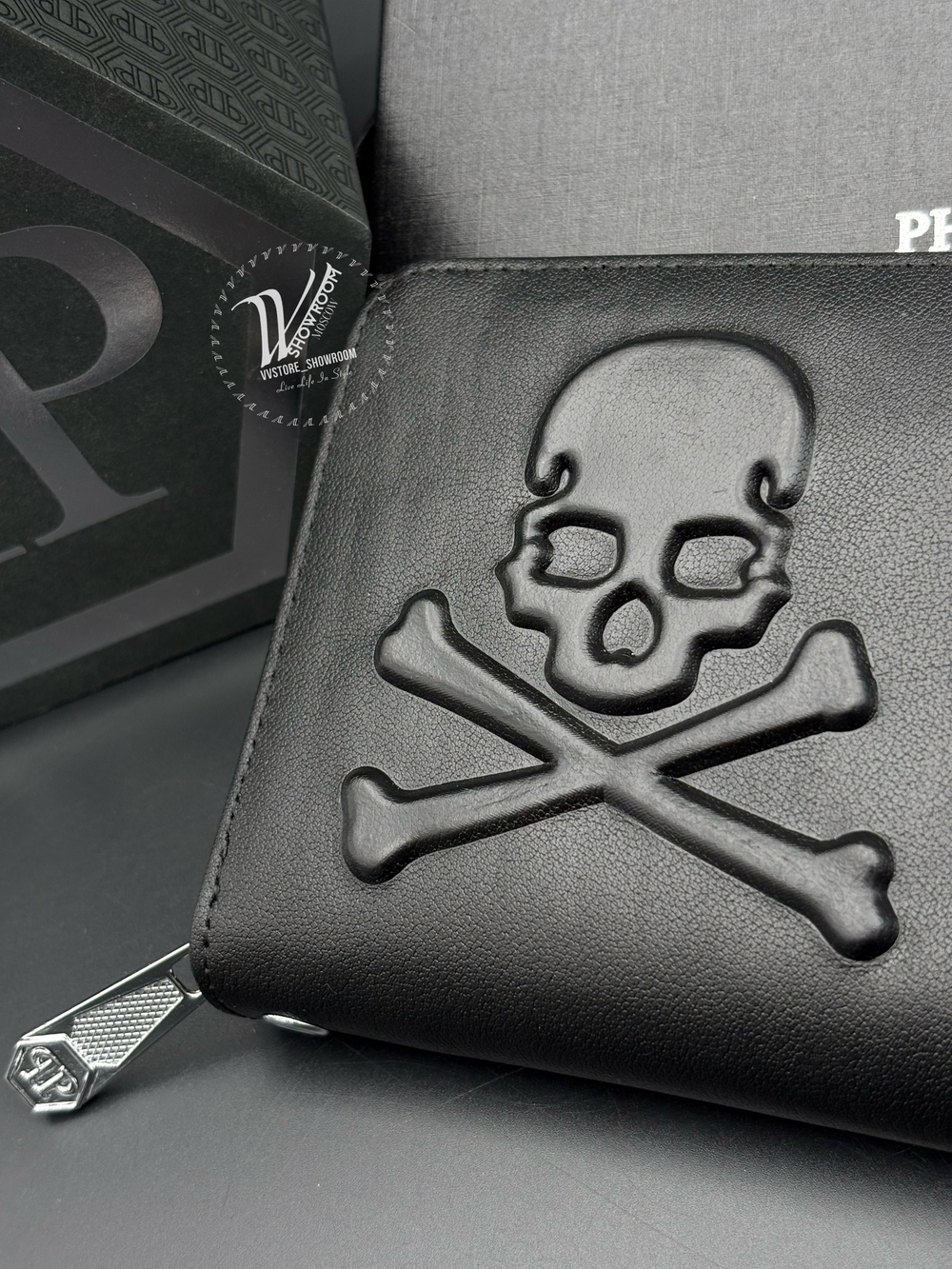 Кошелек на молнии Philipp Plein с фактурным черепом