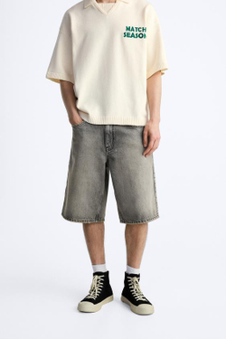 ZARA ДЖИНСОВЫЕ ШОРТЫ BAGGY-FIT, СЕРЫЙ