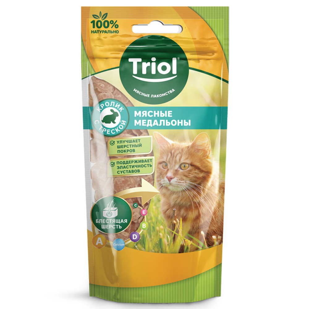 Лакомство для кошек «Мясные медальоны из кролика с треской», 40г, Triol
