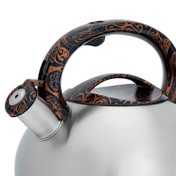 Чайник со свистком 3 л из нержавеющей стали, индукционное дно WEBBER BE-0594 сатин, черный мрамор