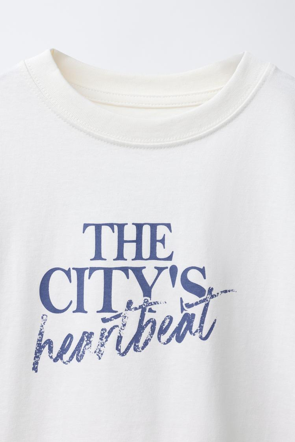 ZARA ФУТБОЛКА С ДВОЙНЫМИ РУКАВАМИ И КОНТРАСТНОЙ НАДПИСЬЮ, ЭКРЮ/СИНИЙ