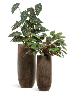 Кашпо TREEZ Effectory - Metal - Высокий округлый конус - Rough с золотой патиной