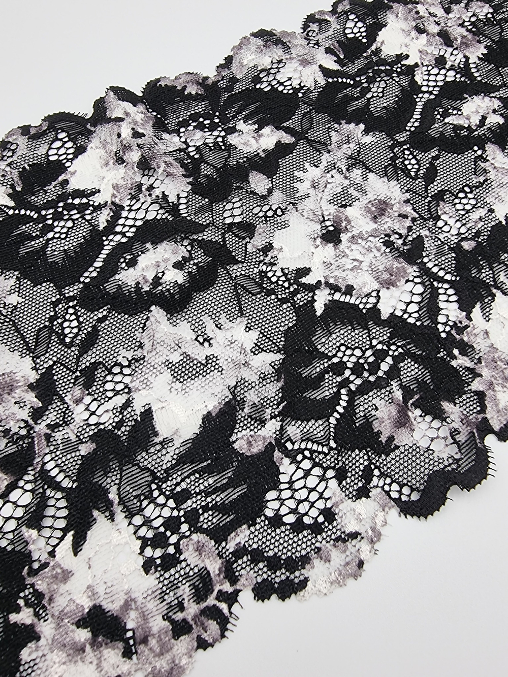 Кружево эластичное чёрный/белый/серый К629