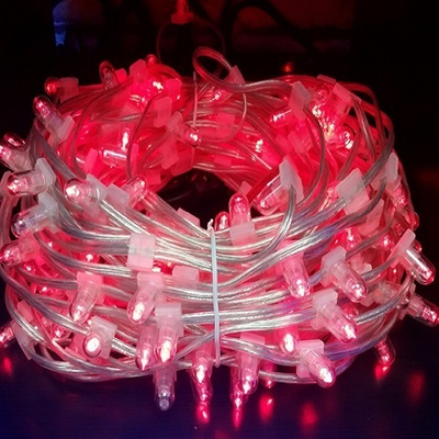 Клип лайт Красный Мерцающий, комплект с трансформатором, 30 метров, IP65, прозрачный провод с колпачком