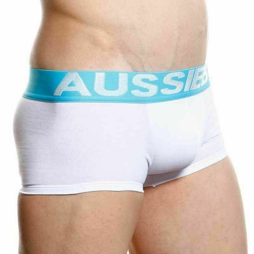 Мужские трусы хипсы белые с бирюзовой резинкой Aussiebum Flame Steam Hipster AB00261