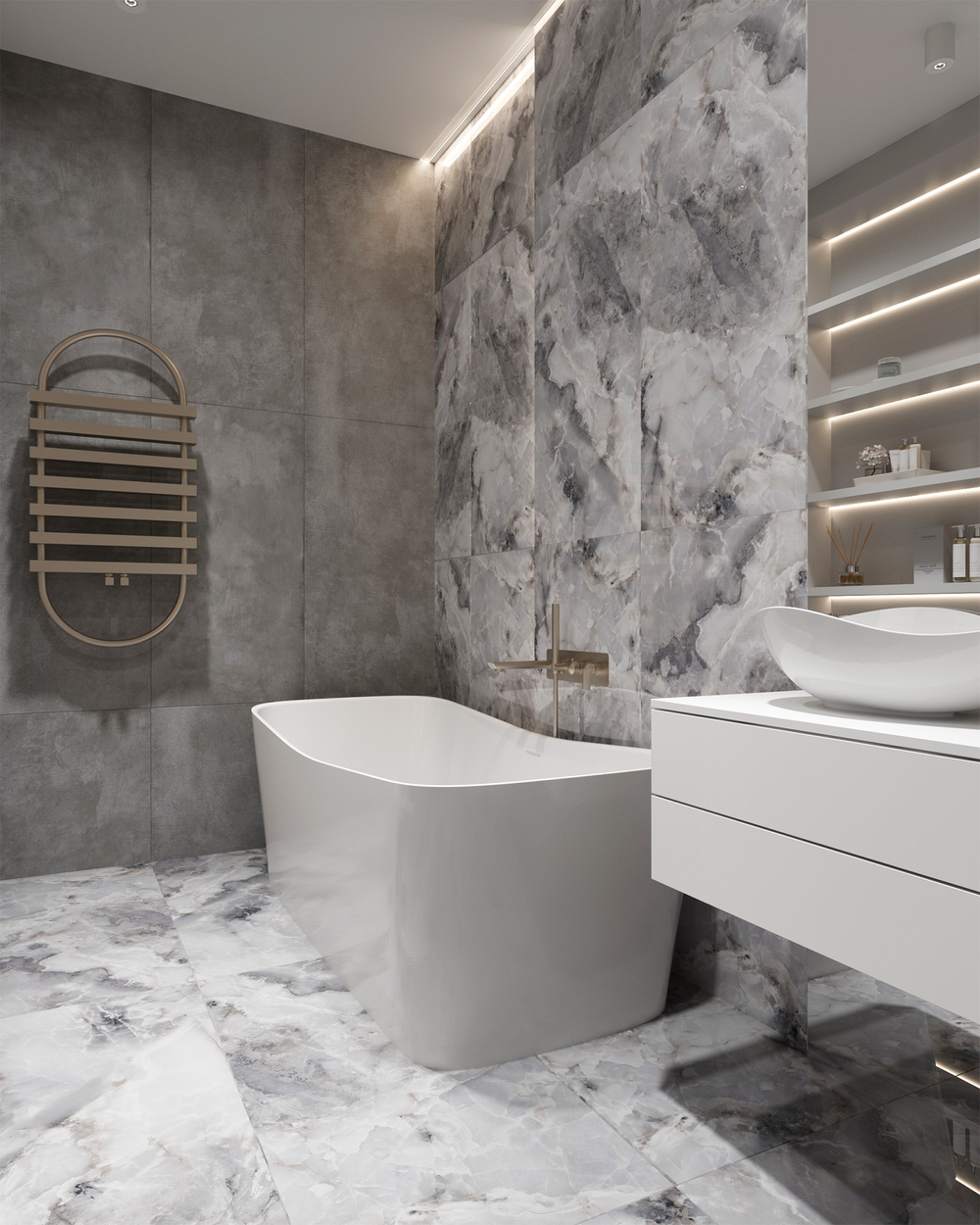 Керамогранит, Arcadia Ceramica, INVISIBLE ONYX GREY, 1200x600 мм, полированная