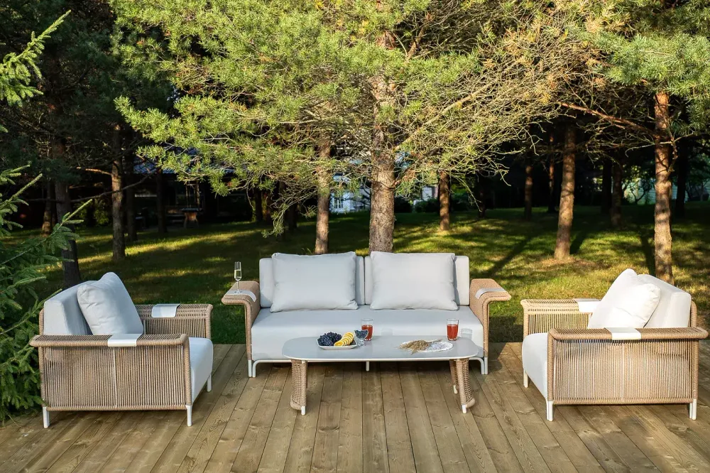 "Мальдивы" лаунж-зона из искусственного ротанга, цвет соломенный