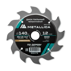 Диск пильный тв. сплав. METALLICA Optima 140x20/16/12,7 мм, 12 зубов, Т 2,4 мм по дереву продольный