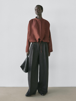 Massimo Dutti Бомбер из смесового льна, коричневый