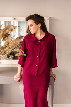 Жакет без подклада 3047АЕА, бордовый #75Б043047АЕ