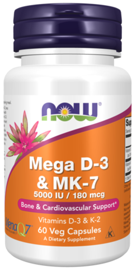 NOW Foods, Мега Д3 и MK-7, Mega D-3 & MK-7 5000 iu/ 180 mcg, 60 вегетарианских капсул