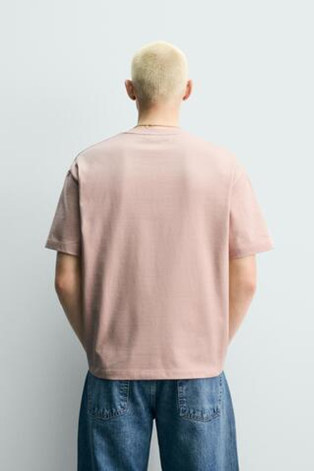 ZARA ФУТБОЛКА RELAXED FIT, ЛИНЯЛЫЙ РОЗОВЫЙ