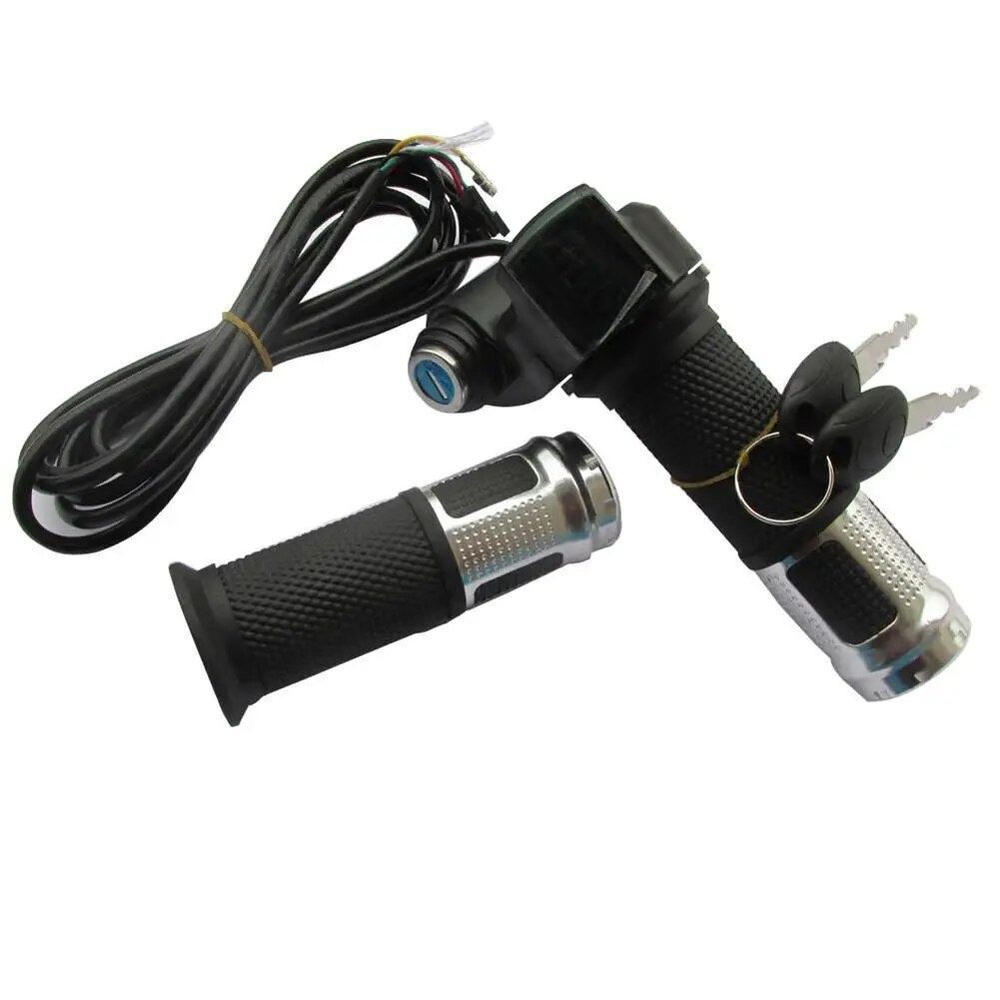 Ручка газа с вольтметром и замком зажигания (кабель 2 метра) серебряная