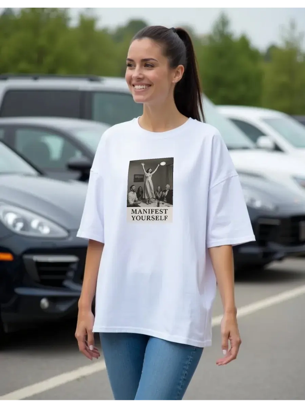 Футболка больших размеров с принтом manifest