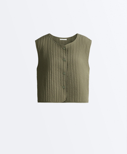 OYSHO Тонкий стеганый нейлоновый жилет, хаки